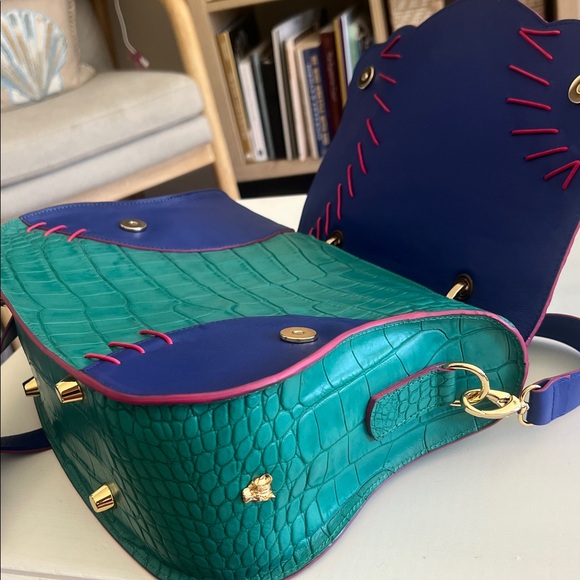 NEW! Rare Thale Blanc- Multicolor Audrey Croc-Embossed Crossbody/Top Handle Bag - Picture 12 of 16